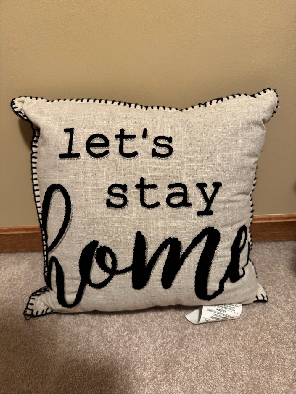 Neutral 'Let's Stay Home' Decorative Throw Pillow